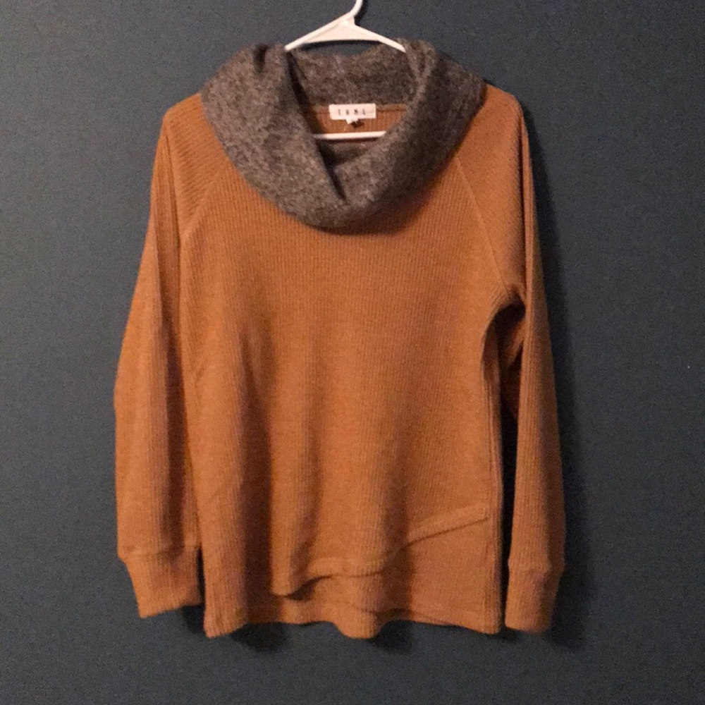 Sweater with grey cowl neck